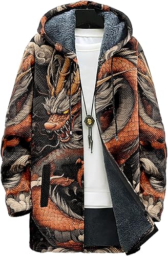 MARSVOVO Chaqueta de punto con capucha y cremallera para hombre, con forro polar, a la moda, con estampado gráfico, chaquetas Sherpa