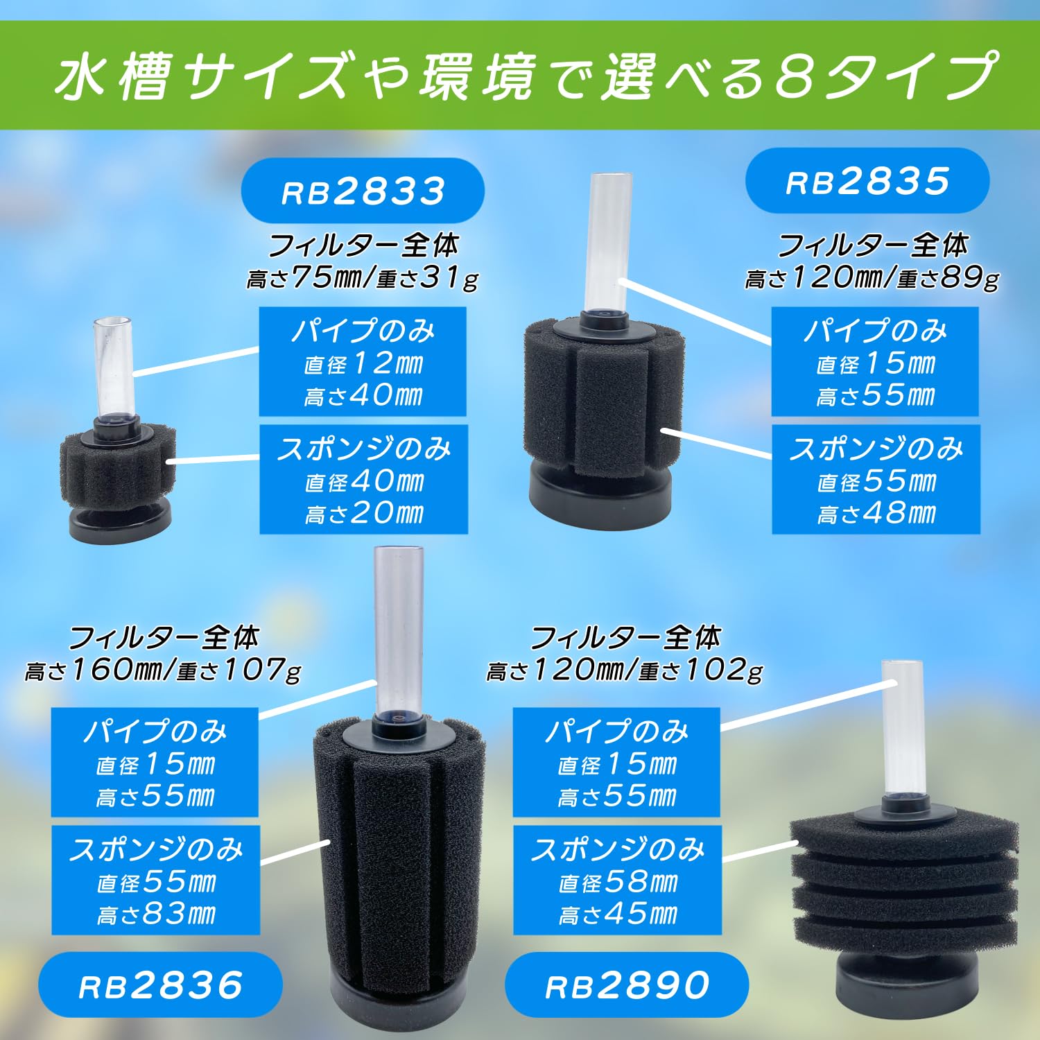 Amazon | RedBeryl スポンジフィルター 水槽 投げ込み式 ろ過装置