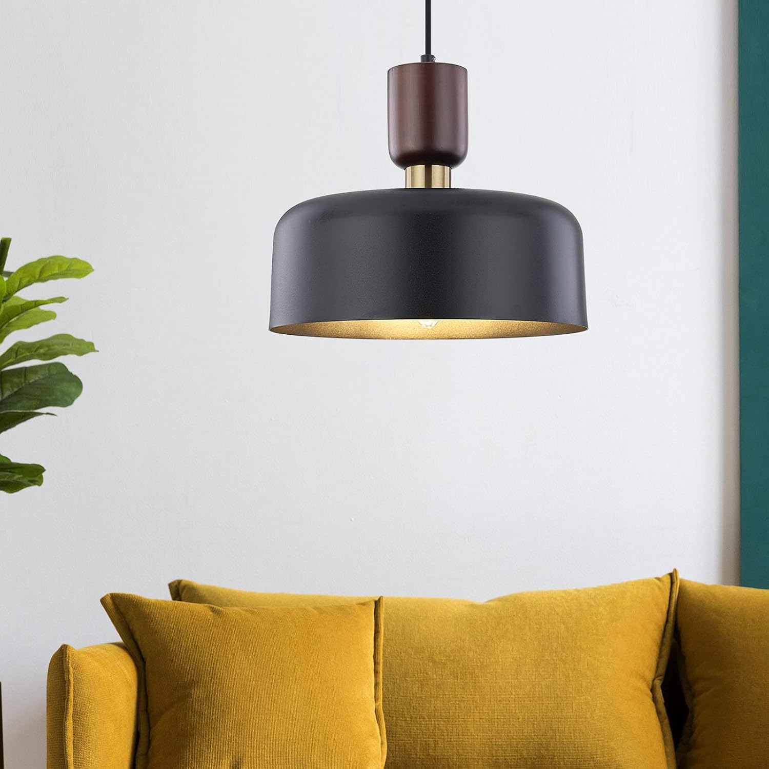 TeHenoo Pendant Lighting,Large Pendant Light,Brass Accent,Adjustable Metal Hanging Light Fixture for Kitchen, Dining Room, Black - - 