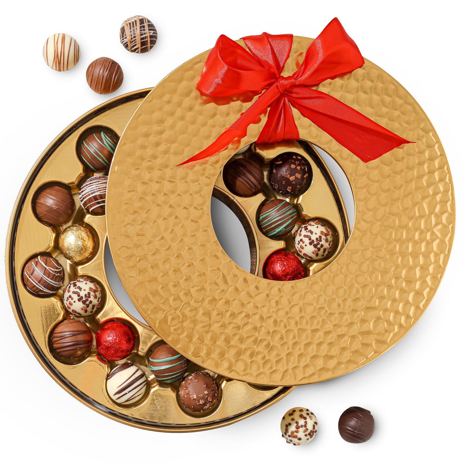 Christmas Chocolate Gift Basket Wreath Tin – Festive Truffle Box for Men Women Families Corporate –Bonnie and Pop