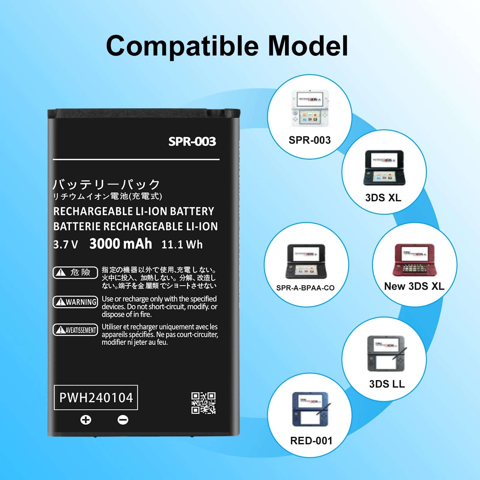 SPR-003 Batterie pour console de jeu Nintendo 3DS XL New 3DS XL LL 3000 mAh Li-ion 0 cycle interne New Upgrade Batterie de rechange pour console de jeu Nintendo Switch SPR-003 Batterie avec kit