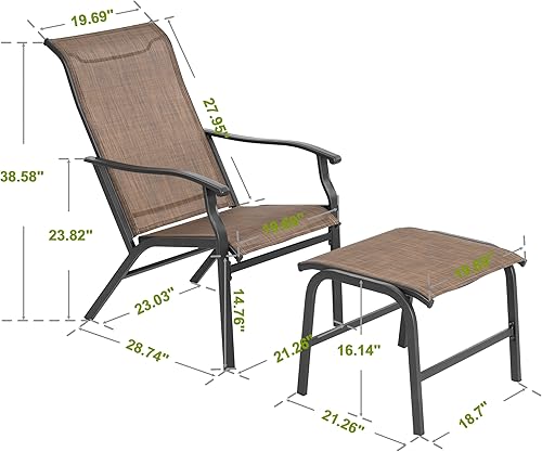 Miniatura 2 de NUU GARDEN Juego de 2 tumbonas para patio, sillas reclinables con otomana, tumbona de textileno para todo tipo de clima con marco de metal, sillas