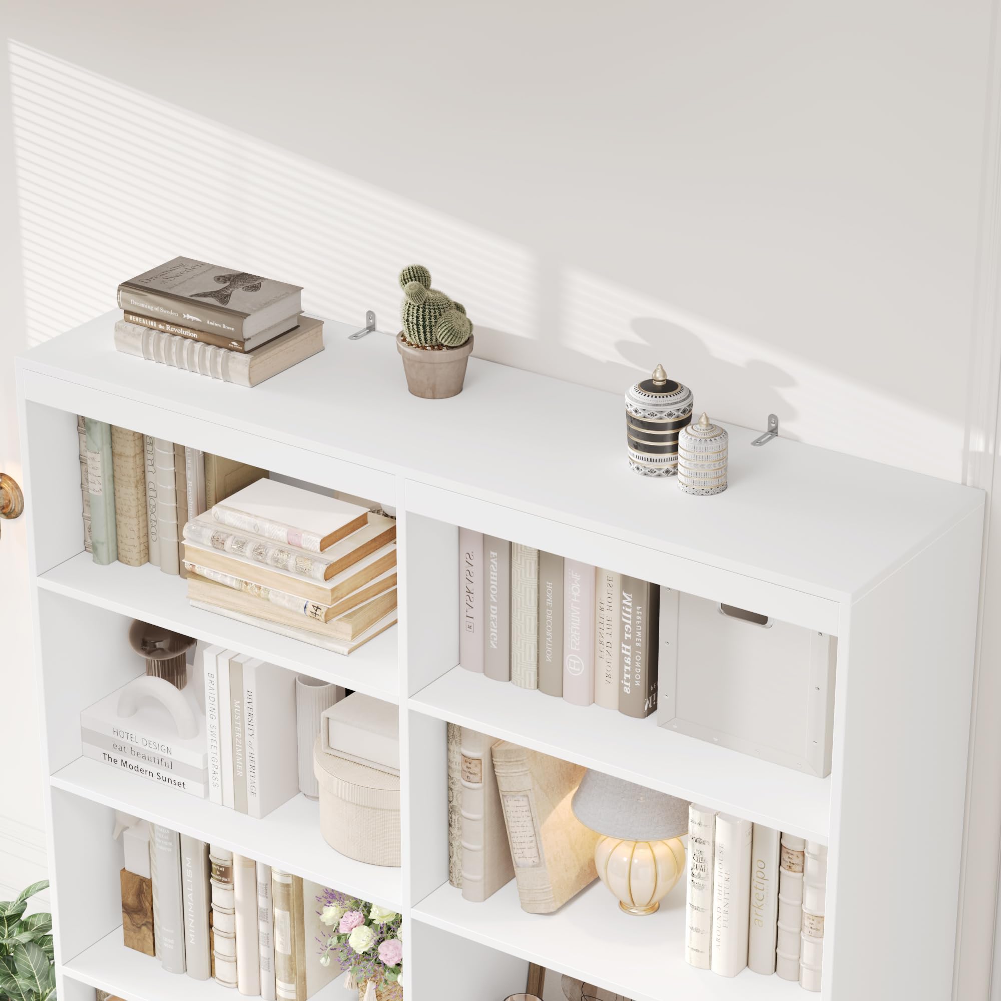 FirFurd Libreria Scaffale 180 cm,Grande libreria Alta, Libreria Verticale in legno, divisorio per Ambienti,con 4 cassetti e 8 scomparti, per Soggiorno, Ufficio, Cucina, 180 x 120 x 30 cm (Bianco)