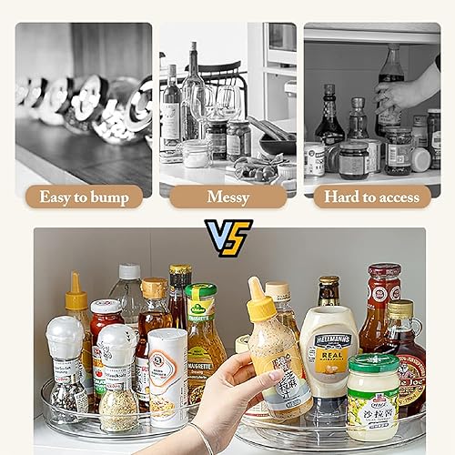 Vista 2 de URALFA Lazy Susan - Organizador de especias de 9 pulgadas, giratorio de 360 grados para gabinete, 2 unidades, transparente