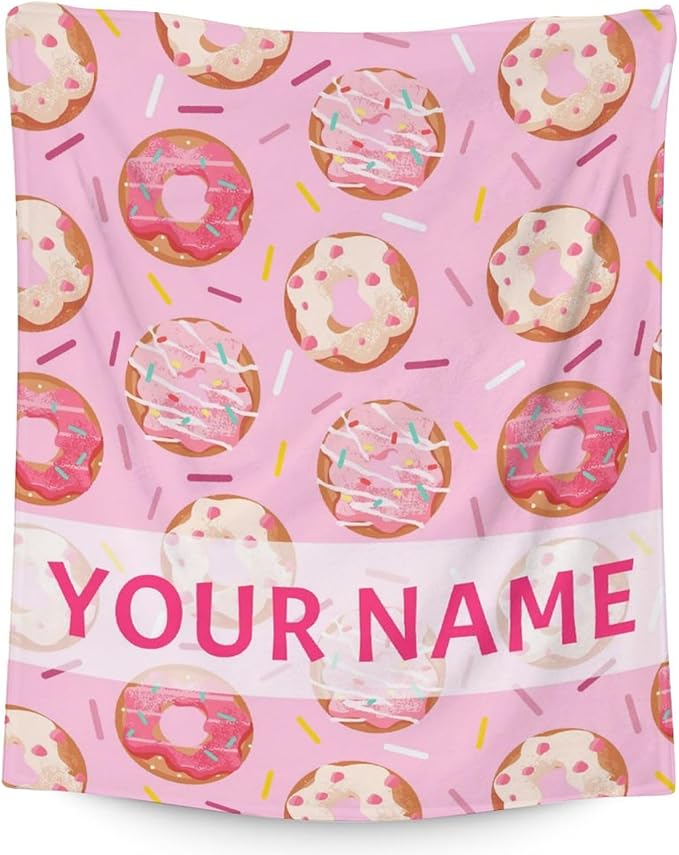 Girls Blanket - 40"x50" Cute Donut Throw Blanket Gifts for Kids & Adults - Personalized Pink Soft Fuzzy Doughnut Blanket for Couch & Living Room