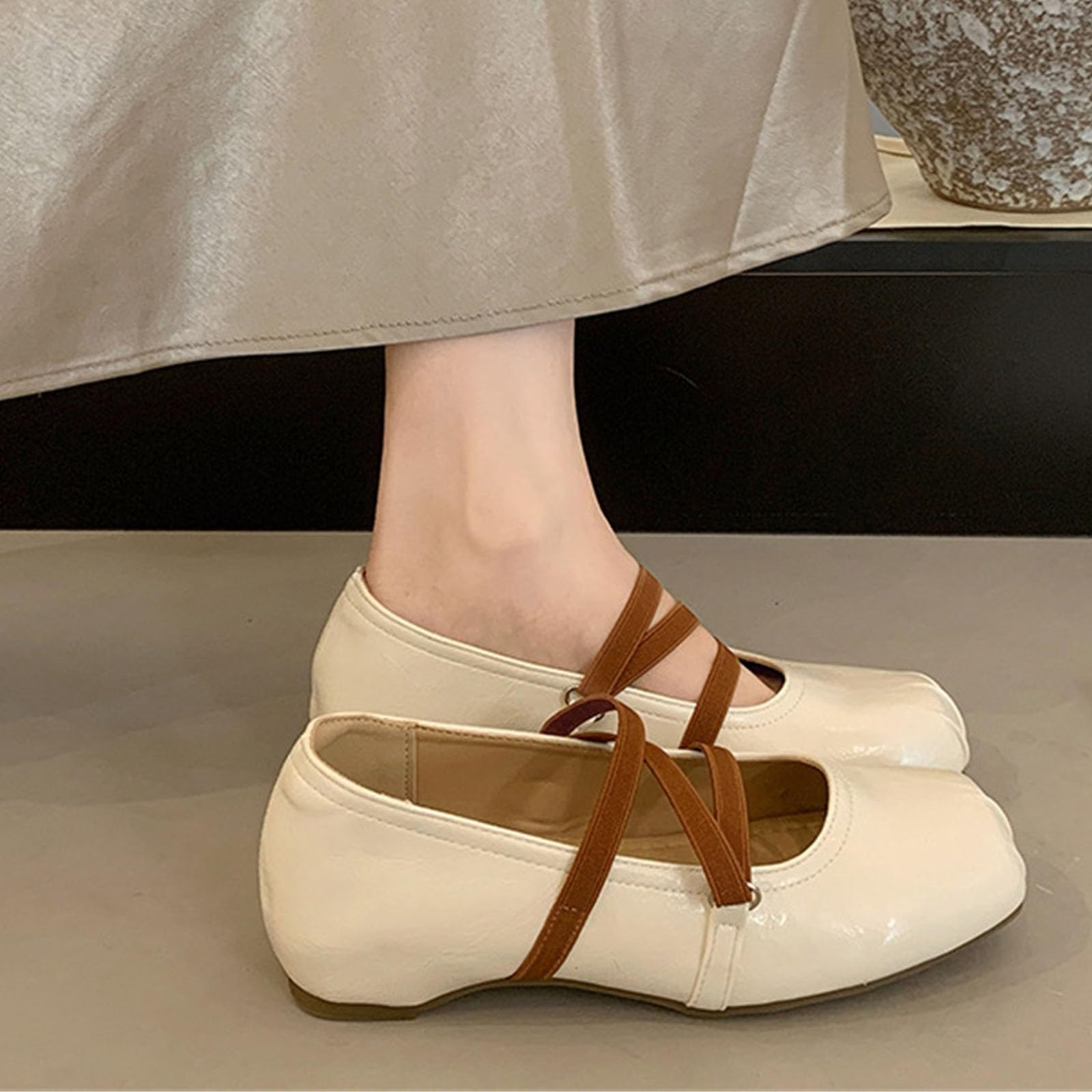 Ballerinas Damen Gekreuzter KnöChelriemen 3 cm Versteckter Keilabsatz