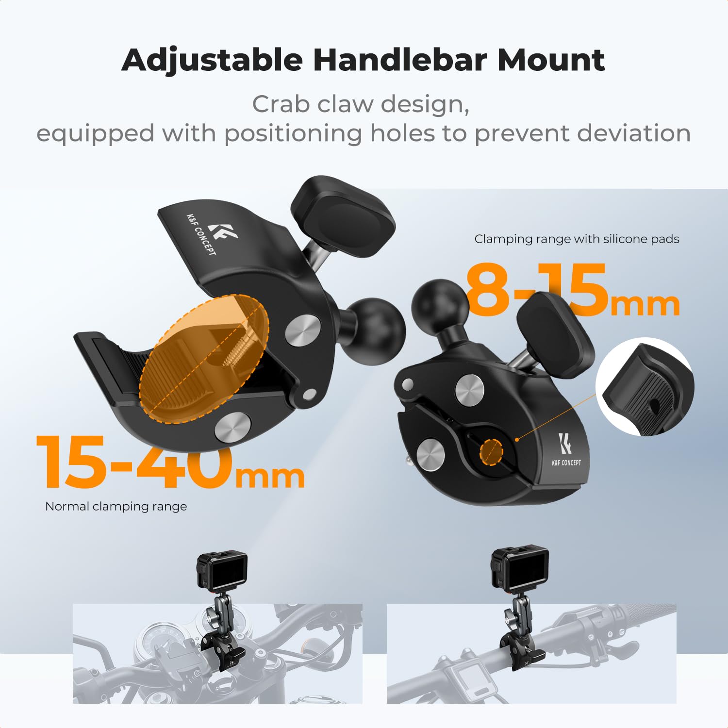 K&F CONCEPT Bike Handlebar Mount with Magnetic Mount, Super Clamp Camera Mount with Quick Release Design, Bicycle Motorcycle Mount Compatible with Osmo Action 5 Pro/4/3 Osmo 360 - 5