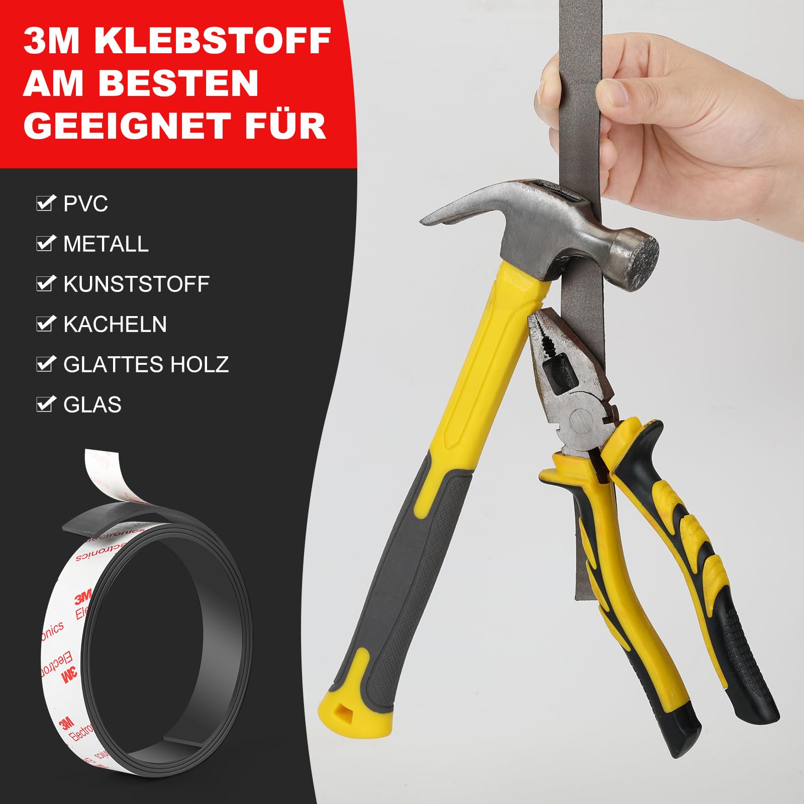 Neodym Magnetband selbstklebend stark, Extra Stark Magnetklebeband mit starkem 3M-Kleber (30 mm x 1 m lang)- magnetstreifen selbstklebend stark Perfekt für DIY, Kunstprojekte, Whiteboards