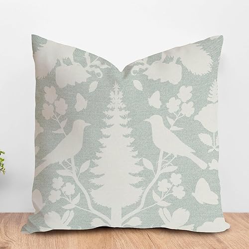 Miniatura 8 de Fundas de cojín de flores de pájaro azul cielo y marfil, fundas de almohada botánicos y pájaros, estilo chinoiserie, almohadas de lanzamiento de