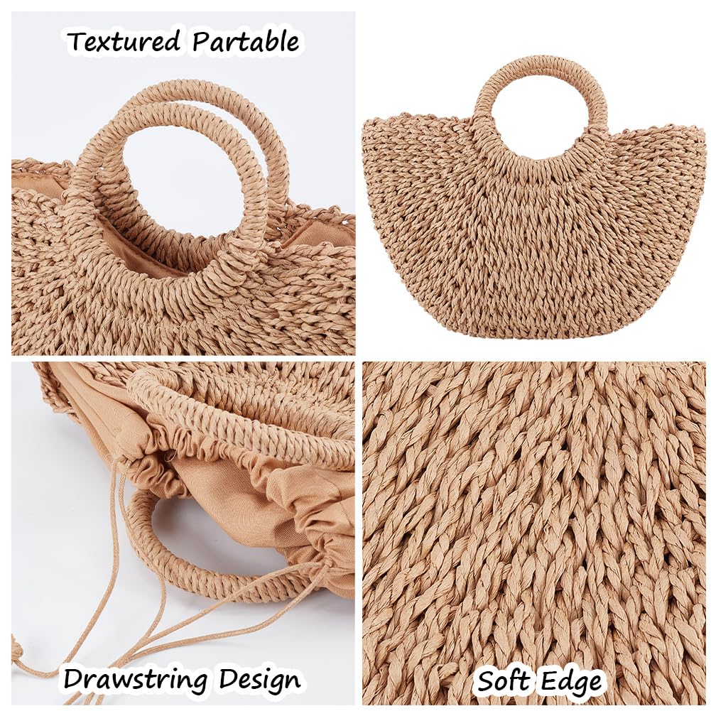 GORGECFAFT Straw Tote Bag Semi Circle Straw Bag Summer Tote