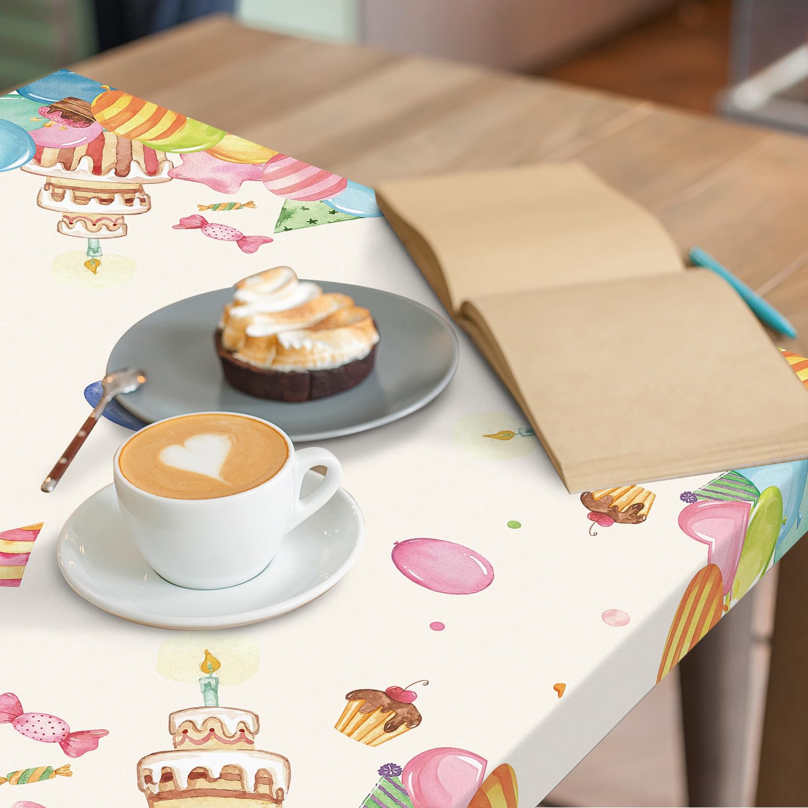 Xinvery Geburtstag Tischdecke Bunt – 85 X 85 Cm Polyester-Leinen, Mehrfarbig Mit Ballon-Band-Motiv, Ideal