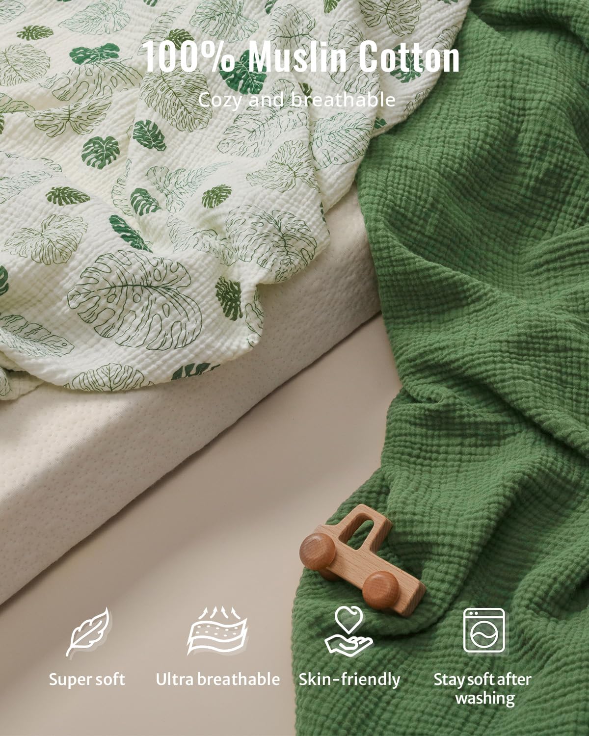 blissful diary muslin baby changing pad with waterproof lining foam, diaper changing table pad with cover for dressers (monstera, avocado) monstera avocado