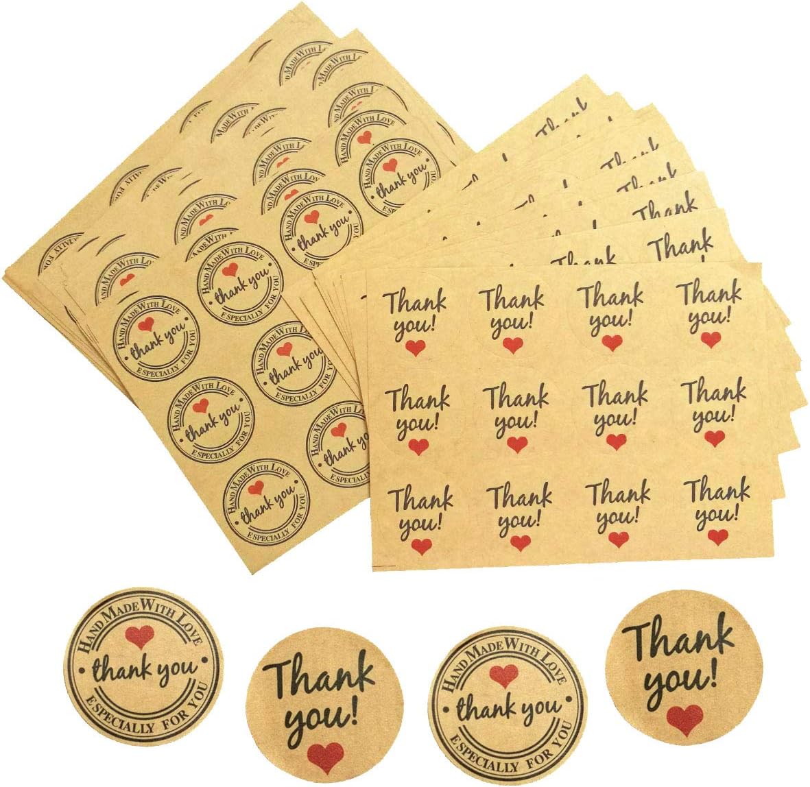 Thank You Sealing Stickers, 360 Pcs Kraft Paper Round Label Sticker Self Adhesive Thank You Sticker for Gift Birthday Wedding Party Packaging Decoration (Diameter 37 mm)