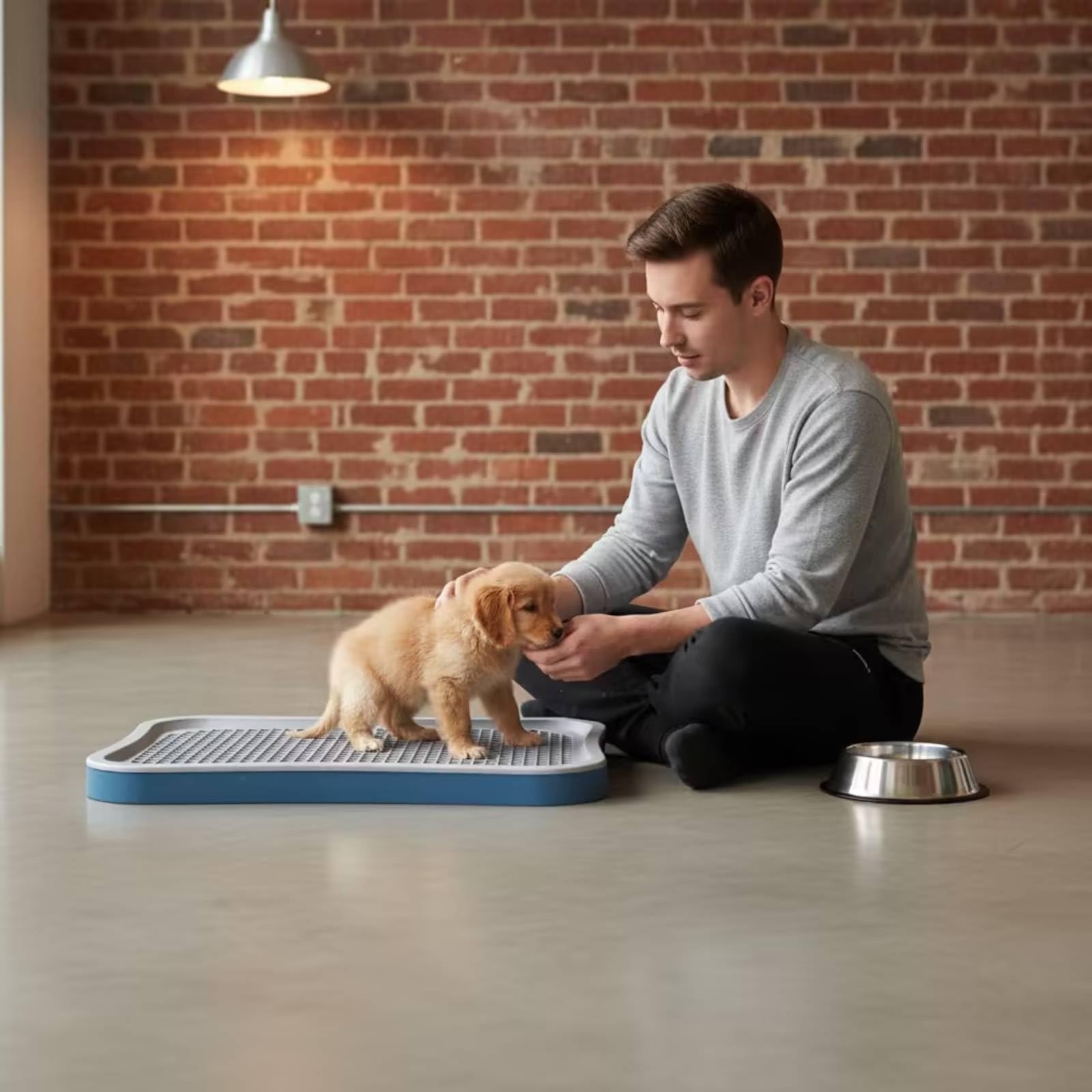 Baoblaze Plateau Toilette pour Chiens Plateau Bac Tapis Grille Surélevée pour Drainage Rapide Base Stable en PP Panneau Arrière Retenant Les Projections Adapté, Bleu, Grand