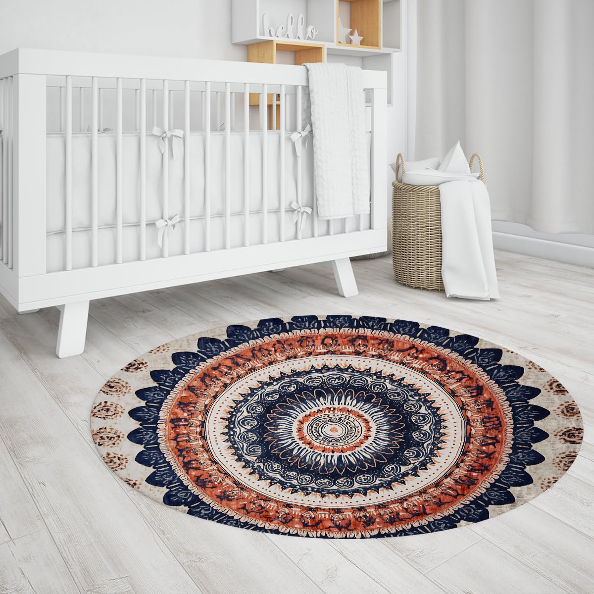 Bunter Boho-Rundteppich 120cm Weiche kleine Fußmatte Niederflor