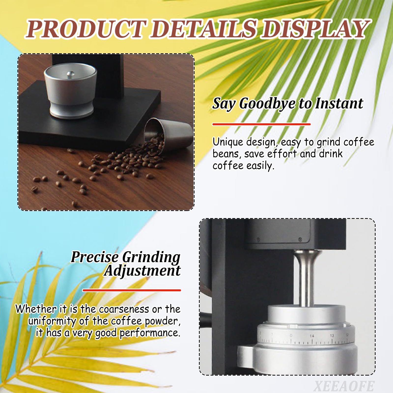 Młynek Żarnowy do Kawy, Ręczny Młynek z Precyzyjnymi Ustawieniami Mielenia, Młynki do Ziaren Kawy z Korbą Ręczną do Espresso/Drip/Cold Brew/French Press