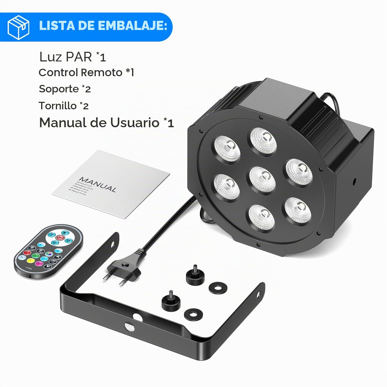 SEBRUANC RGBW Luz de Discoteca, 4PCS Foco LED Par DMX 7LED Luces de Escenrio con Control Remoto 8 Modos de Iluminación para DJ Bar Boda Navidad