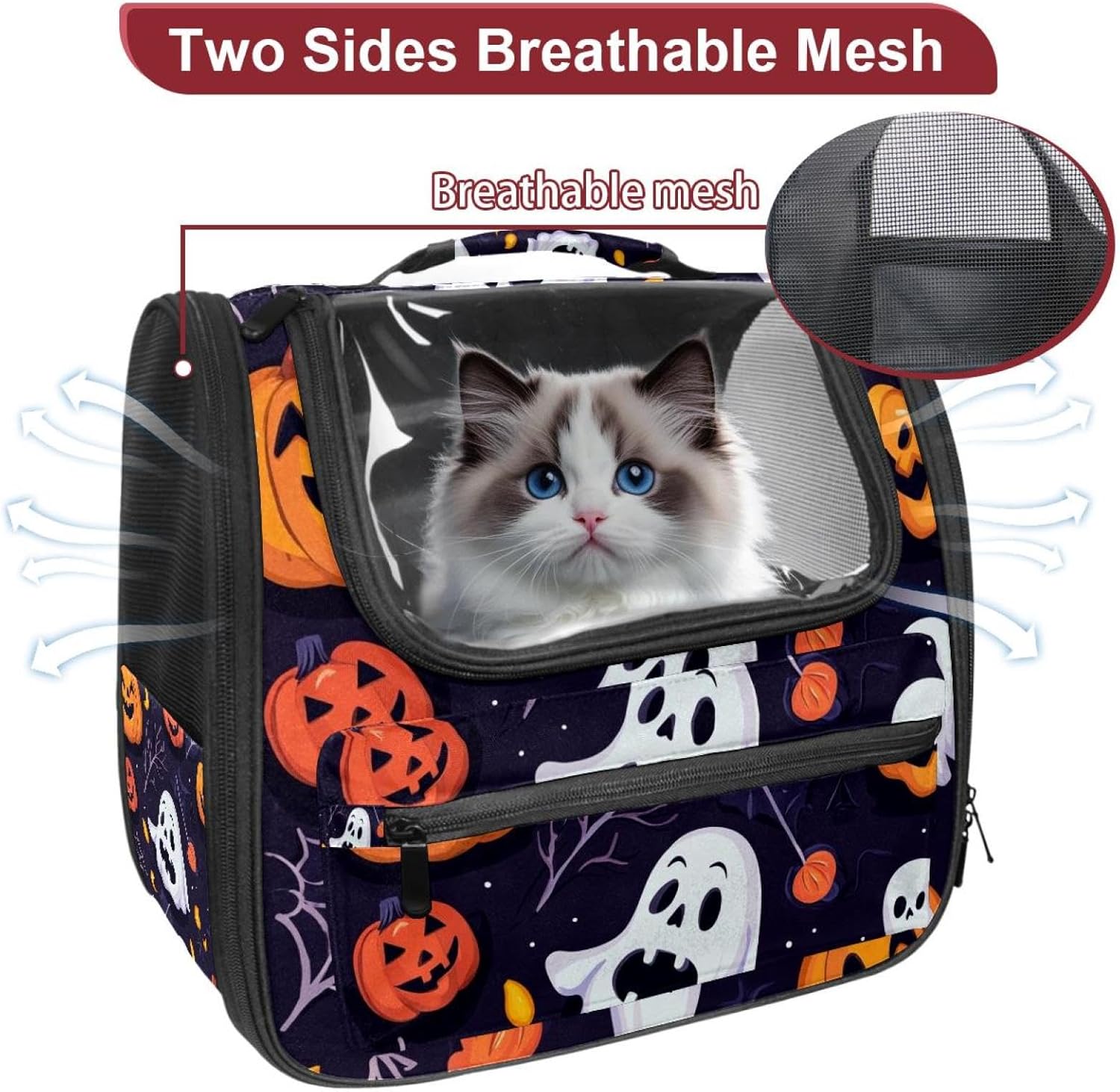 Portable Travel pet Backpack Carrier Hamster Bag Small Dog cat Carrier Breathable Hang Bag, Halloween
