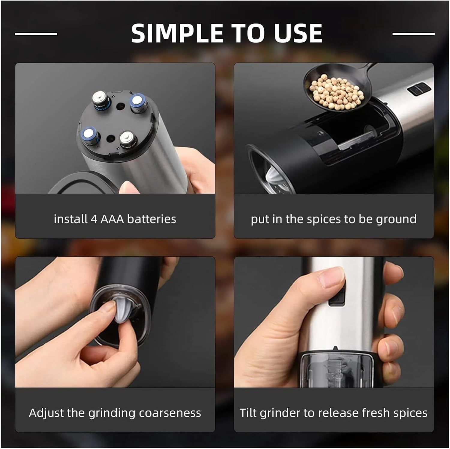 1/2Pcs Electric Salt and Pepper Grinder Automatic Spice Mill Power Light Adjustable Coarseness Salt Grinders(1Pc)