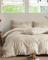 Vista 8 de MILDLY - Juego de funda de edredón de lino y algodón, diseño jacquard con textura de trigo, 3 piezas con cierre de cremallera, transpirable
