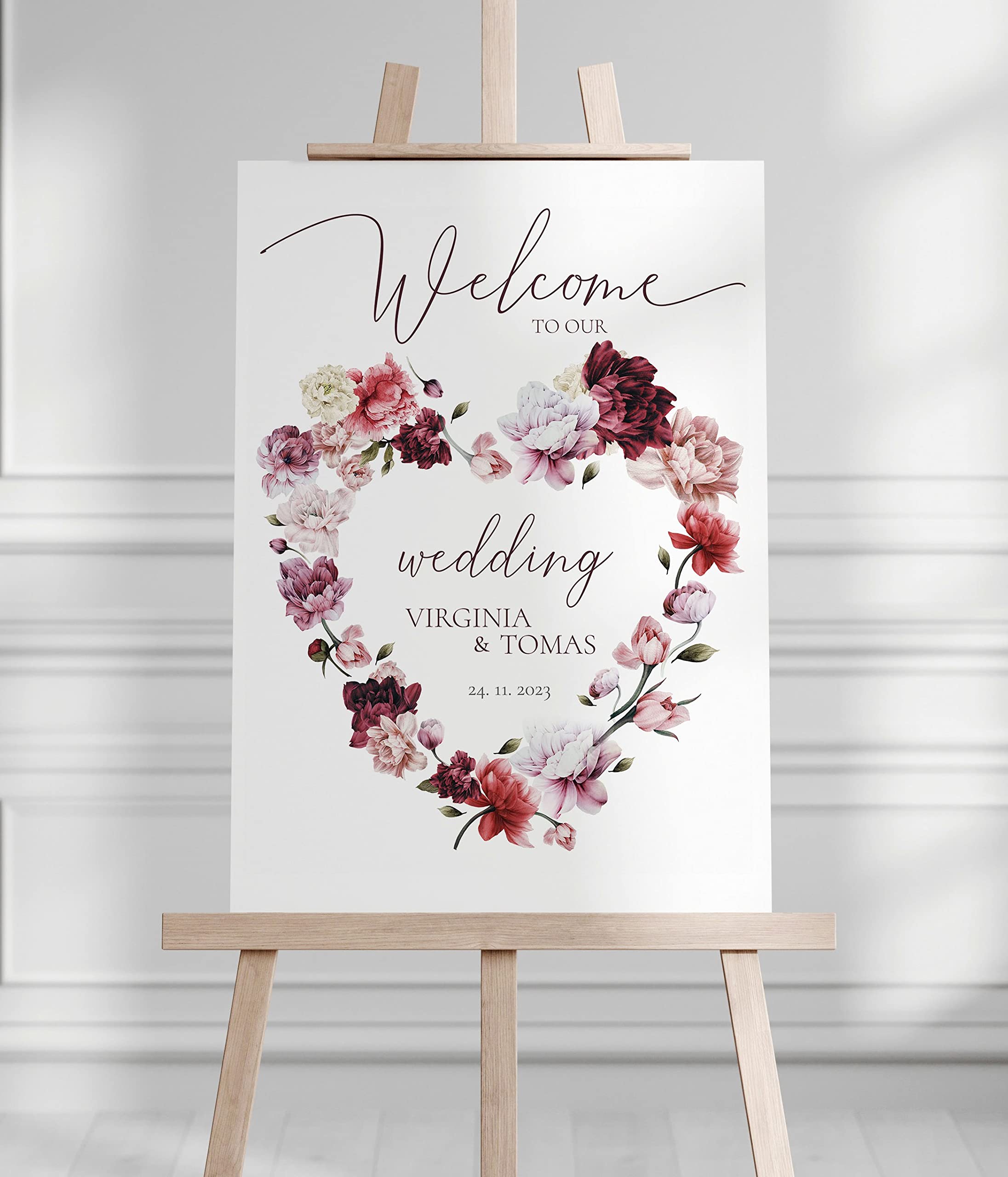 Manschin-Laserdesign Willkommensschild Aluverbund personalisiert - Made in Germany - Welcome Willkommen Schild für Hochzeit (80x55cm)