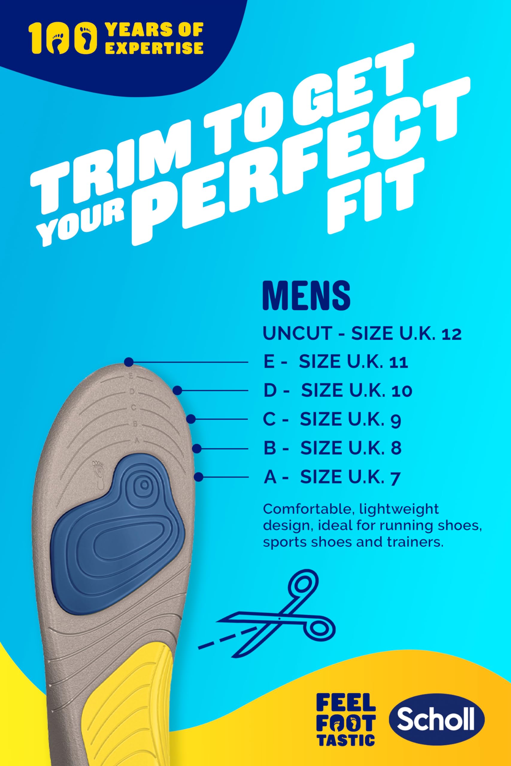 Scholl Men's Gel Activ Running Insoles UK Size 7-12 (Twin Pack)