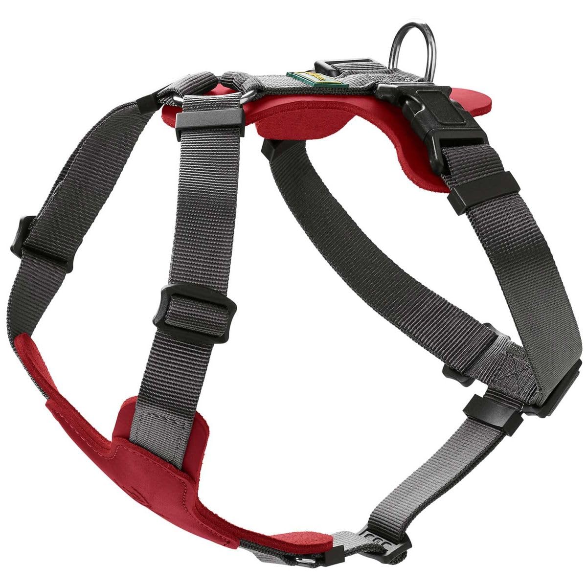 HUNTER Hundegeschirr AALBORG MIXED, Farbe: rot/grau, Rindsleder/Nylon, 5-fach verstellbar, leicht, mit Kunststoffschnallen, Made in Germany, Größe: M