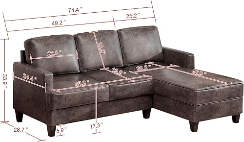 Miniatura 2 de Vesgantti Sofá modular de 72 pulgadas en forma de L, sofá modular de 3 plazas con diván, moderno sofá tapizado de 3 cojines, juego de sofá de 2