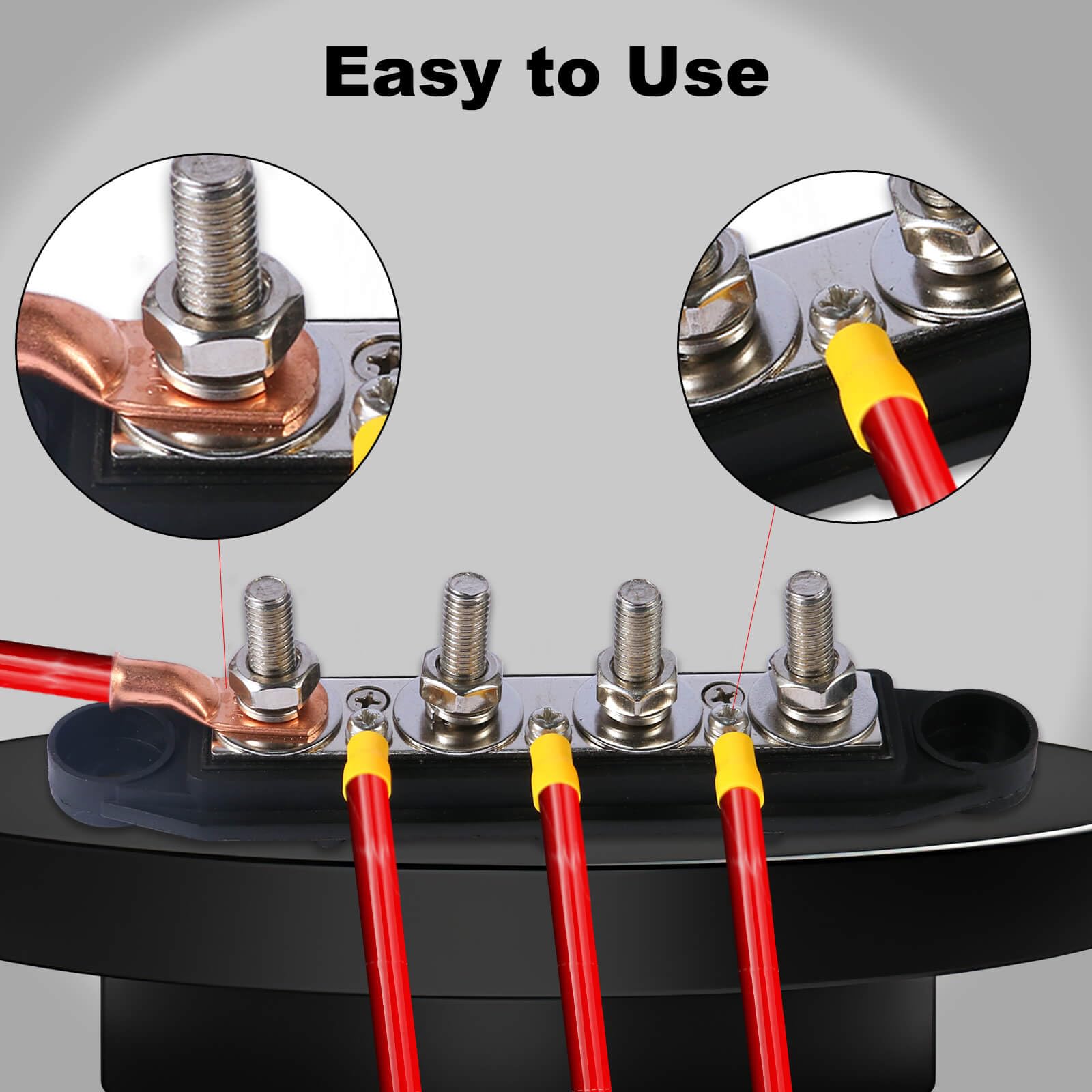 2 piezas 12V-48V DC Busbar bloque de distribución 250A BusBar con 4 x M8 pernos terminales, fácil de utilizar bloque de distribución de energía para RV Yate Barco (Negro Rojo)