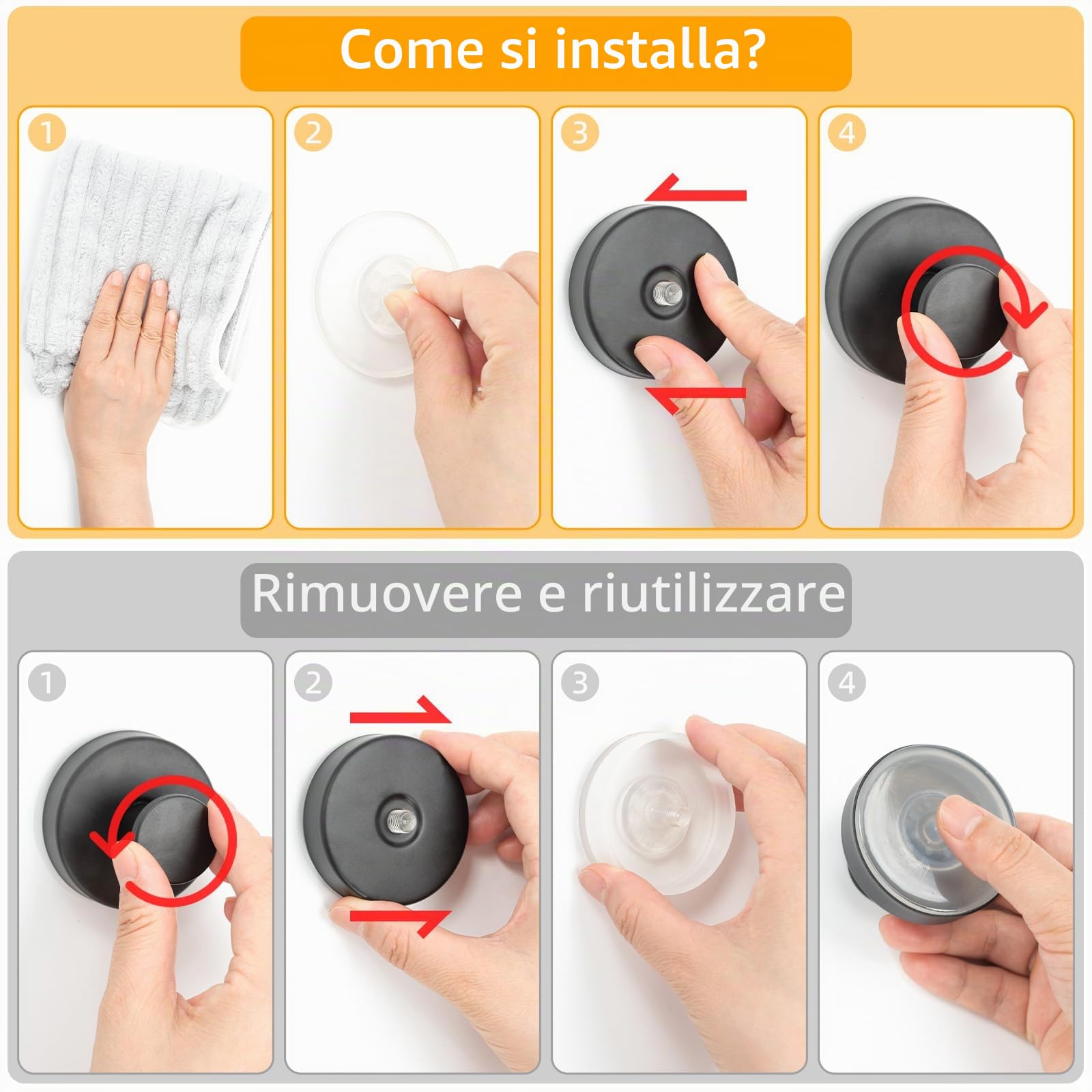 Appendi Accappatoio, 2 Porta Asciugamani Ventosa, Gancio Doccia, Ganci Ventosa, Porta Accappatoio Da Bagno, Per Finestre (Nero)