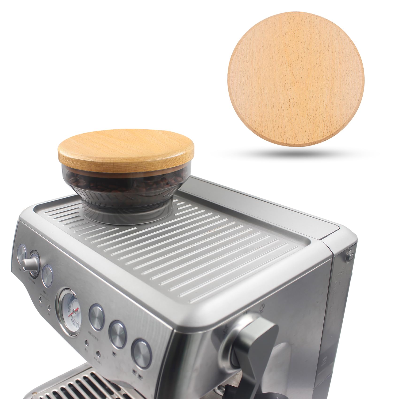 for Breville Barista Express Espresso Machine, Coffee Bean Replacement Lid on Coffee Maker Top Wooden Hopper Lid with Sealing Ring, Espresso Machine