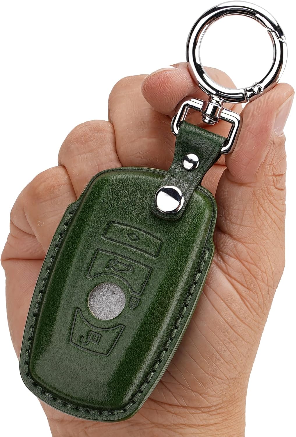 Genuine Leather Key Fob Cover,Key Shell Compatible for BMW 1-7 Series X3-X6 M5 M6 3GT 5GT - Smart Key (Green)