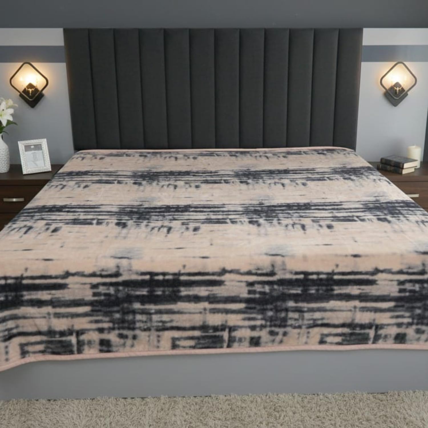 Woollen Blanket Winter Double Bed | Soft Wool Premium Wool Blanket | Warm Bedsheet Bed Blanket | Designer for Adults | Soft Kambal AC Room Blanket Winter (Grey, Black)