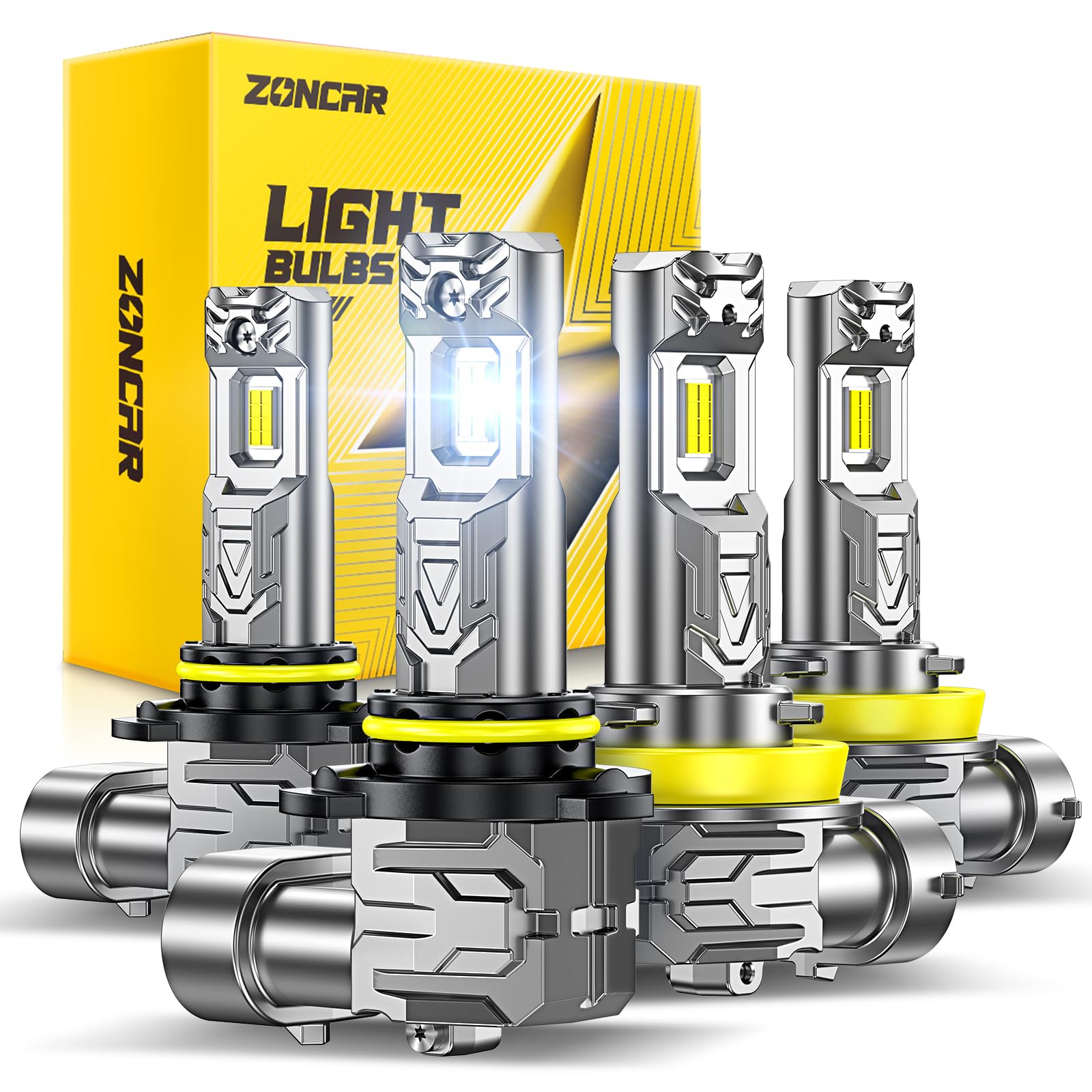 Photo 1 of ZonCar 9005 h11 Light Bulbs, 8X Ultra Brightness hb3 h8 h9 Lights, 6500K Cool White Bulbs, Real 1:1 Mini Size Plug and Play, IP68 Waterproof, Pack of 4