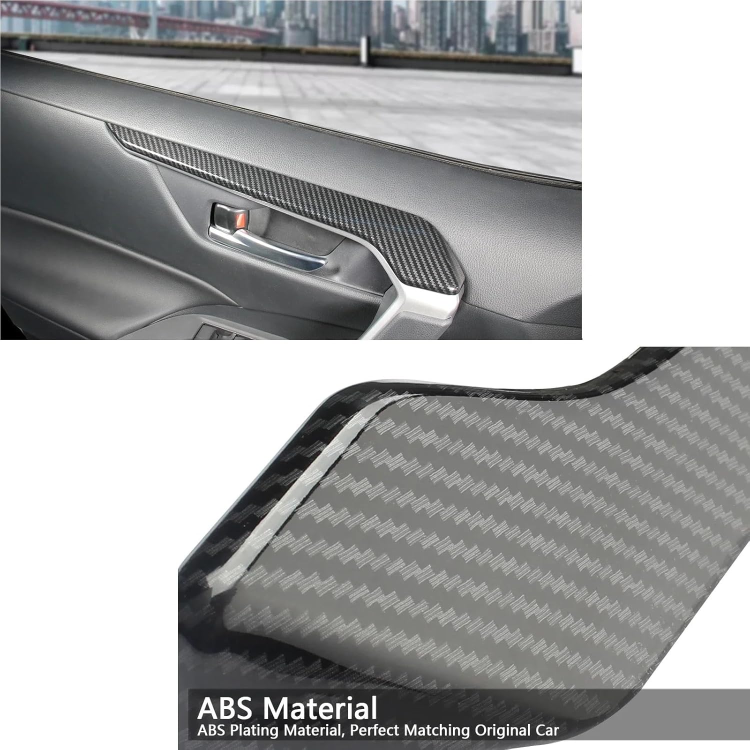 4Pcs/Set Carbon Fiber Style Interior Side Door Panel Armrest Frame Strip Cover Molding Trims Compatible with Toyota RAV4 2019-2024