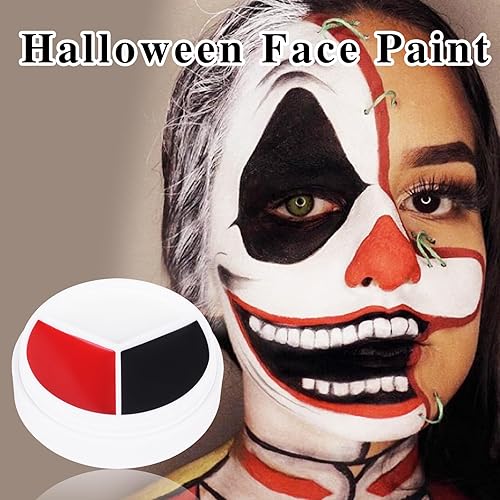 Miniatura 2 de Yeweian Rueda de maquillaje de payaso, pintura corporal de cara negra, blanca y roja, pintura facial mezclable en crema para góticos, bromista