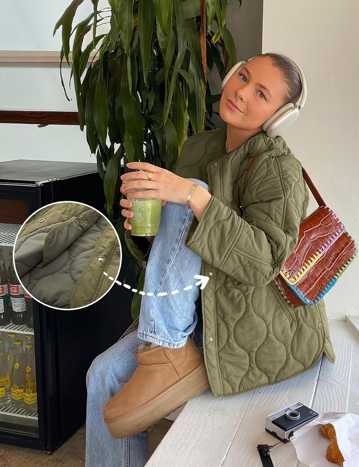 PEHMEA Women's Oversized Lightweight Quilted Jacket Button Down Fall Winter Coats Puffer Padded with Pockets - Image 2