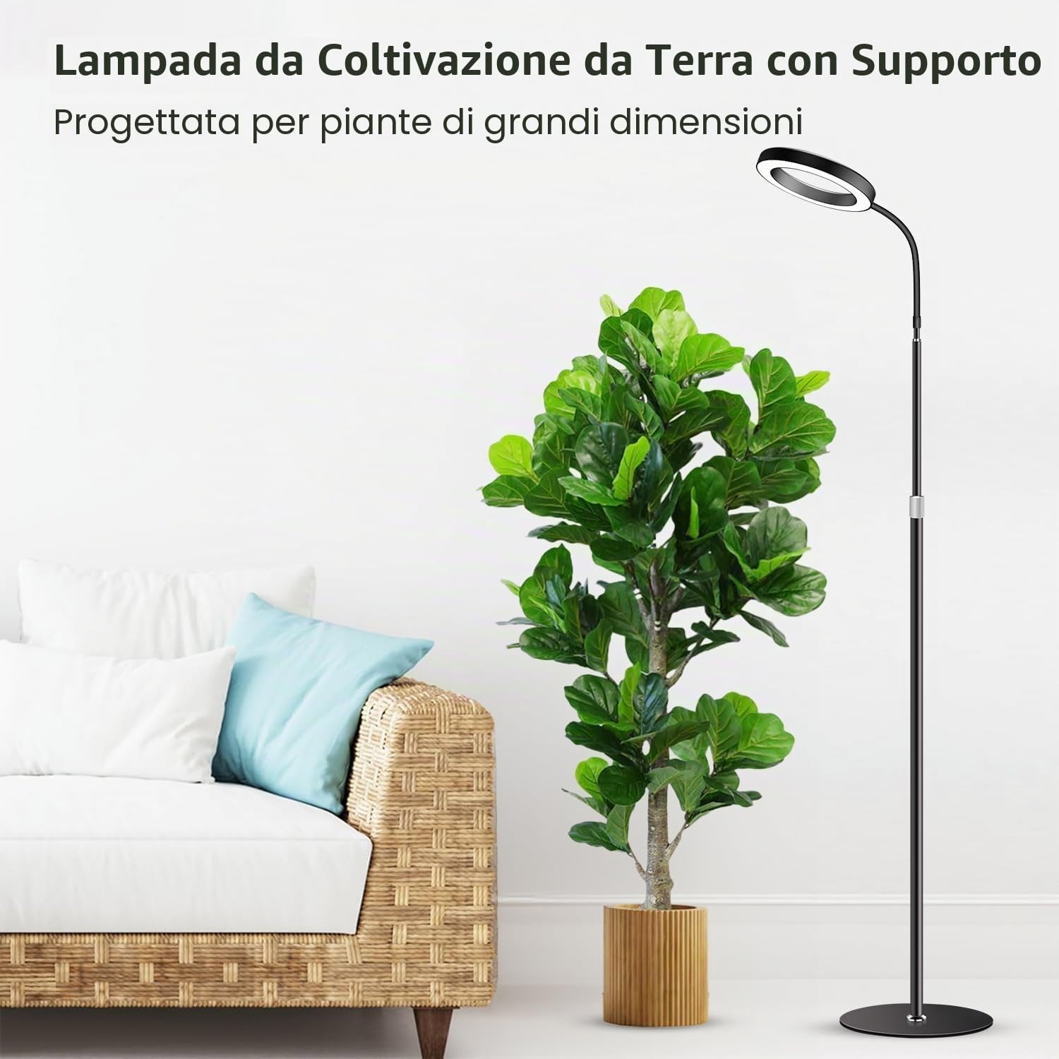 Garpsen Lampada per piante, Lampada LED per piante a spettro completo con supporto, 3 colori Grow Light con Timer 6/12/16H, 5 livelli di intensità regolabili, 58cm~170cm Altezza regolabile per piante