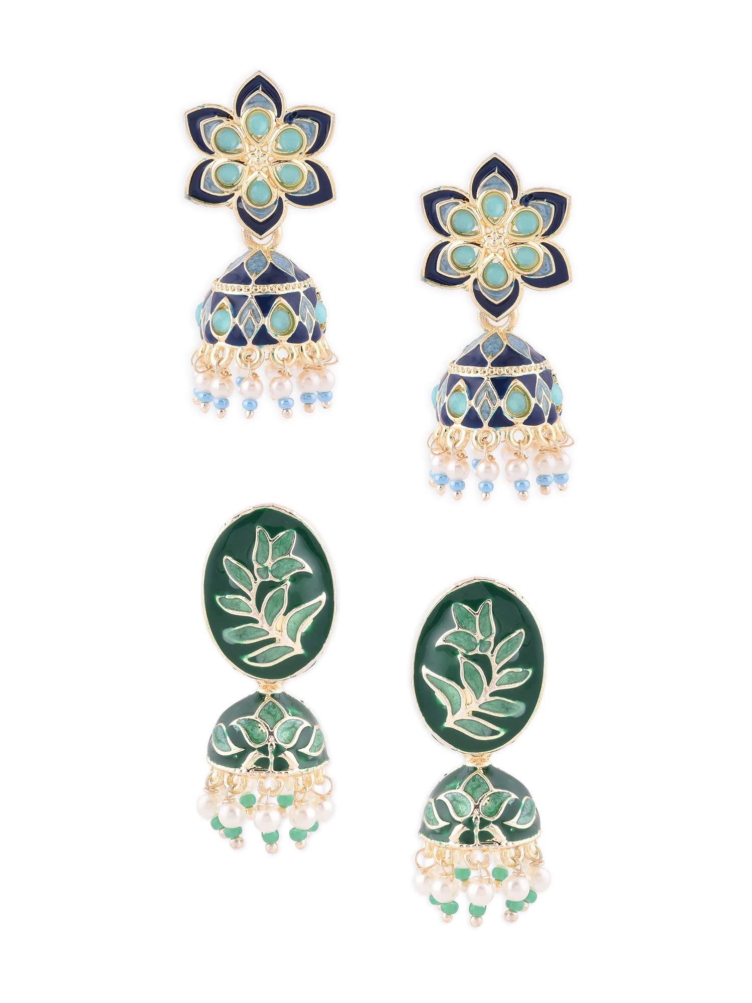 Zaveri Pearls Set of 2 Green & Blue Meenakari Ethnic Jhumki Earrings For Women-ZPFK15118 (B0BHMDS87H) Amazon Price History, Amazon Price Tracker