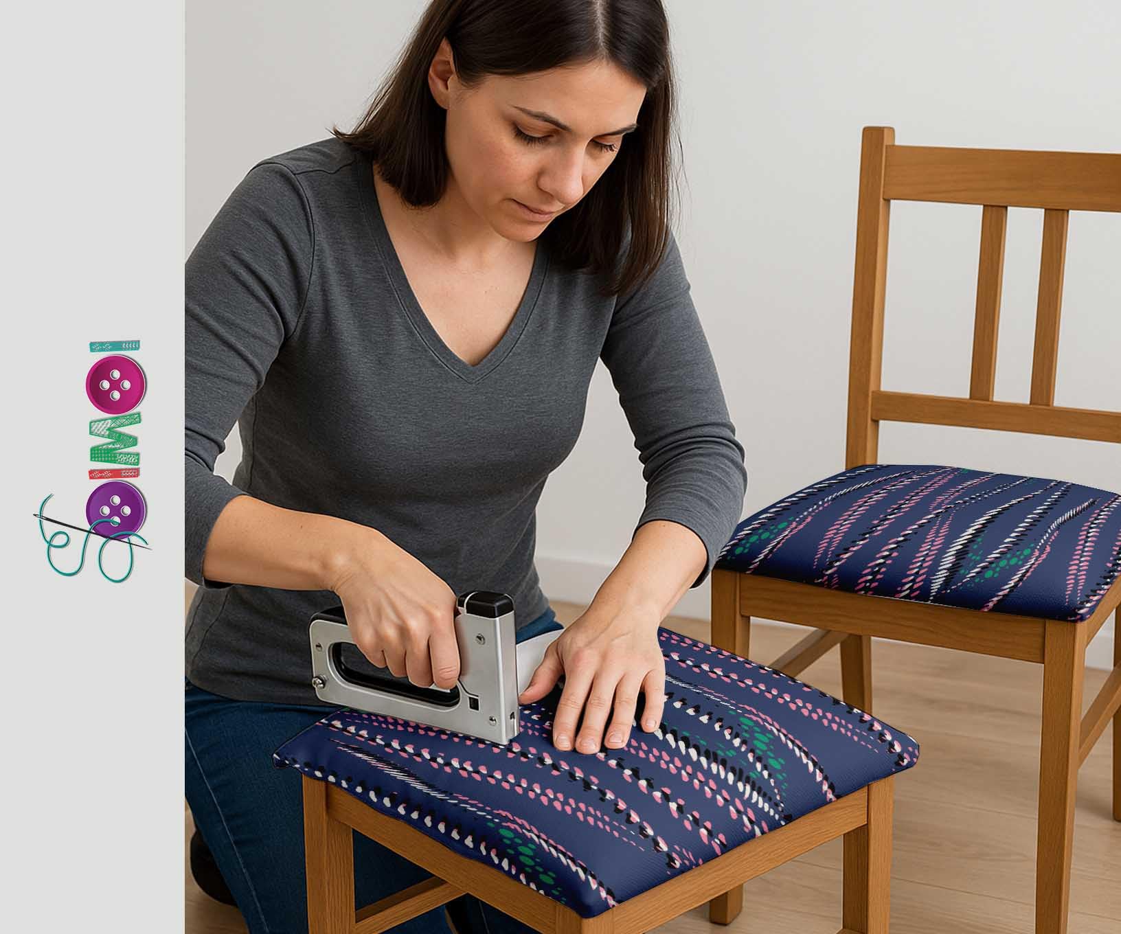 Soimoi Tela de lona de algodón estampada de | Estampado texturizado - Azul | 142 cm de ancho | Por 10 metros | Tela resistente para manualidades y tapicería