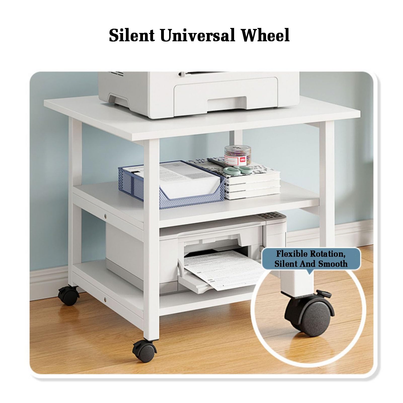 3-stufiger Druckerständer, AV-Medienschrankständer, Medienaufbewahrungsschrank, Mehrzweck-Home-Office-Organizer, Geeignet for Die Integration Zu Hause Und Im Büro (Color : Beige)