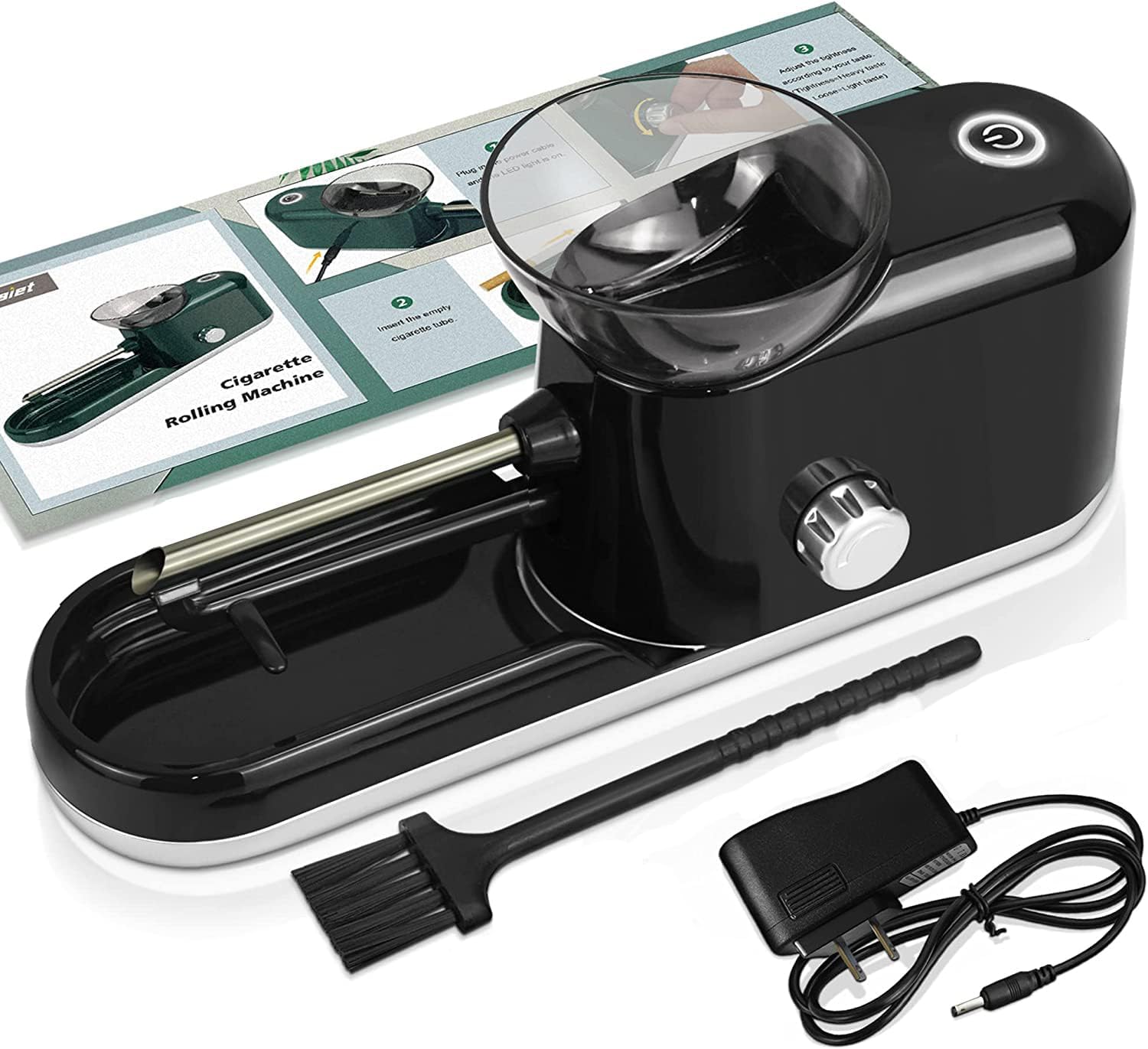 Upgrade Electric Cigarette Rolling Machine 110~240V Plug in Electric Automatic Cigarette Tobacco Roller Maker Device Fits Most Rolling Paper and Rolling Tubes with Diameter 0.31"/8mm (Black)