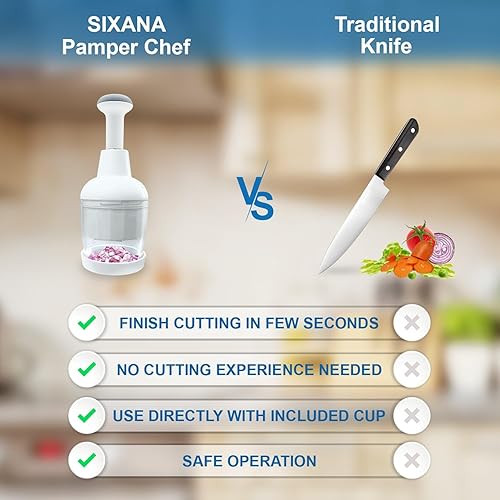 Miniatura 6 de Picadora de alimentos para verduras, cebolla, ajo y nueces - Procesador de alimentos alimentado a mano, picadora y picadora fácil con una sola mano