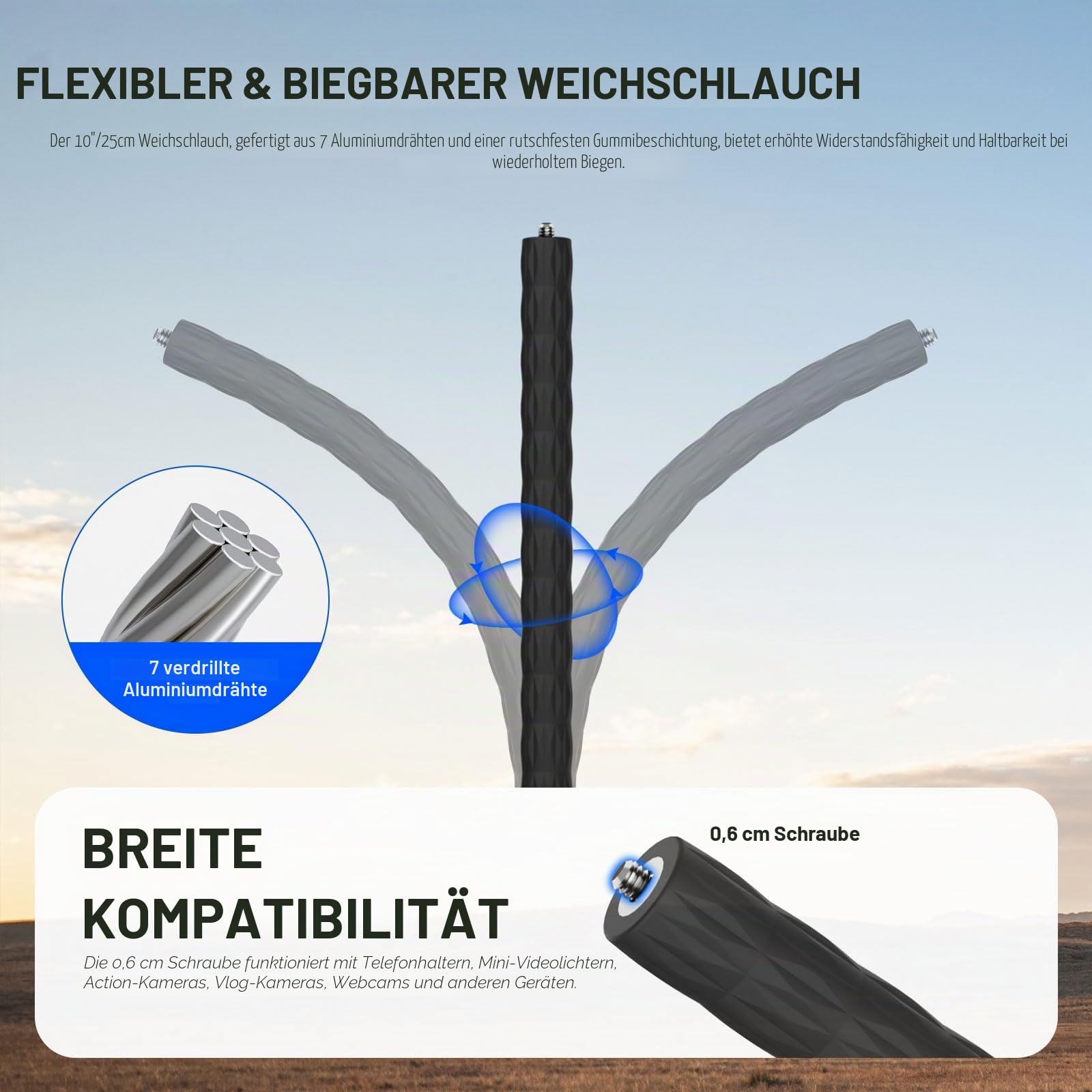 NEEWER Actionkamera Halterung Set mit Super Clamp, weichem Schlauch, verstellbarer Halterung für flache/runde Oberflächen, kompatibel mit GoPro, Insta360, DJI Actionkamera, Handy, GP-26