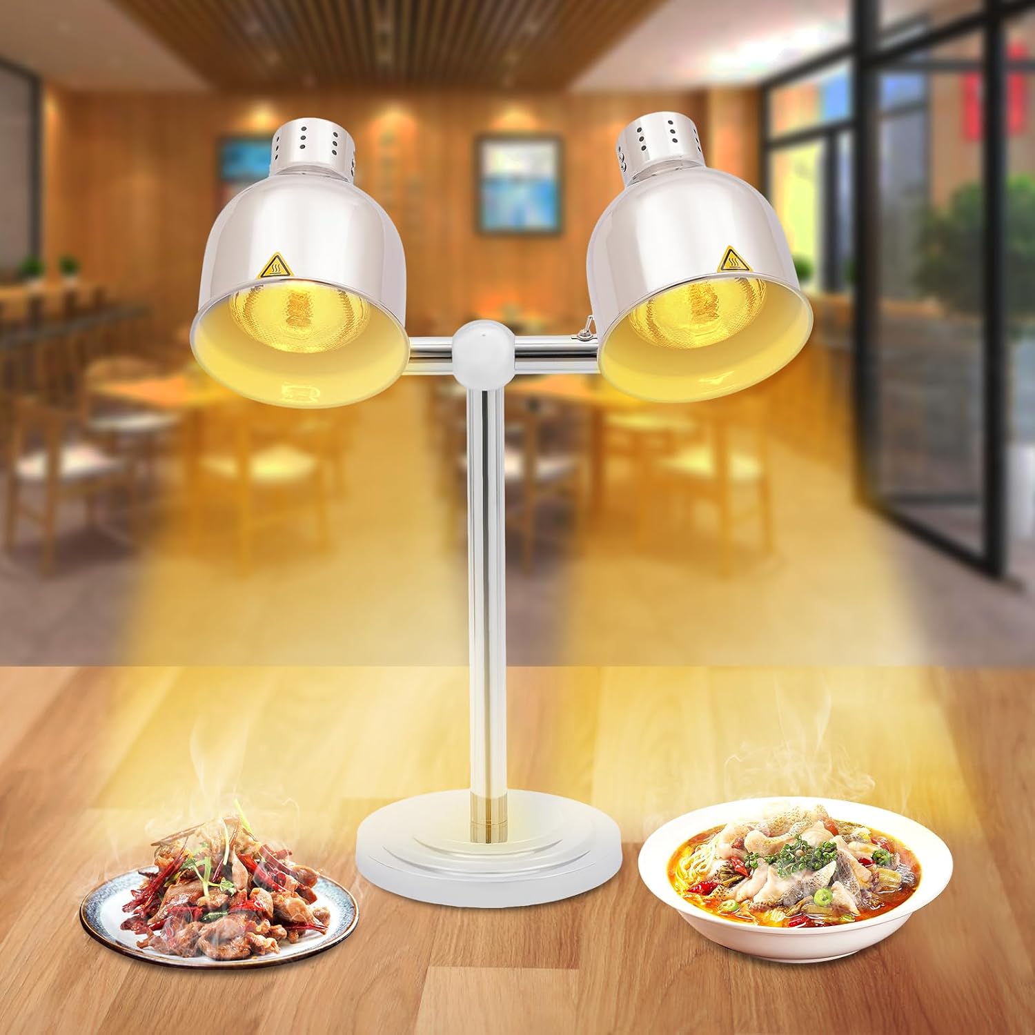 250W Food Warmer Lamp, Double Head Electric Heat Lamp, Commercial Food Heat Lamp with Iron Base, Free-Standing Food Heating Lamp, Portable Electric Food Warmer, for Buffet, Restaurant, Party