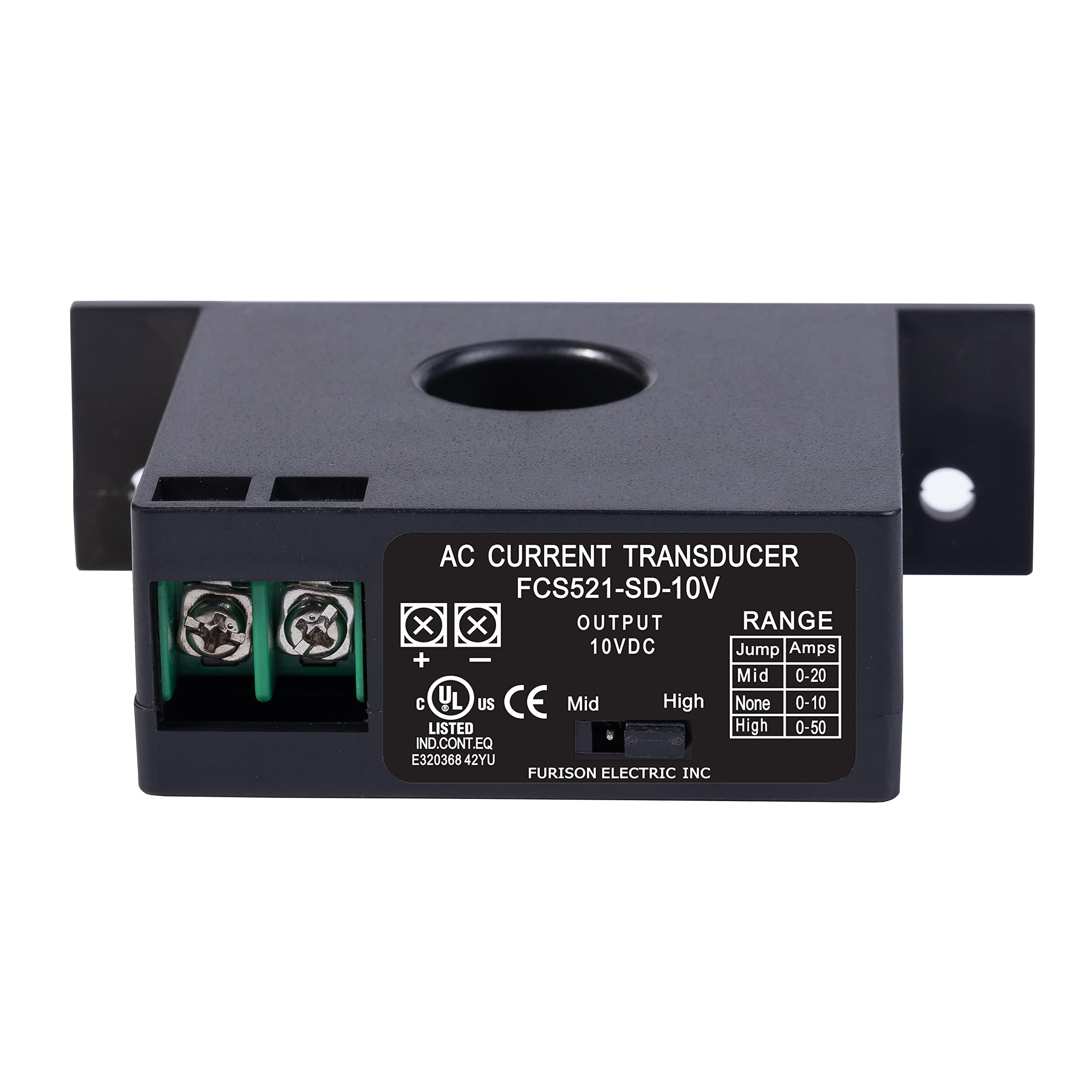 FCS521-SD-10V Current Transmitter Transformer Sensor AC Current Converter 0-50A, Push Button Switch, Automatic Operation, Black