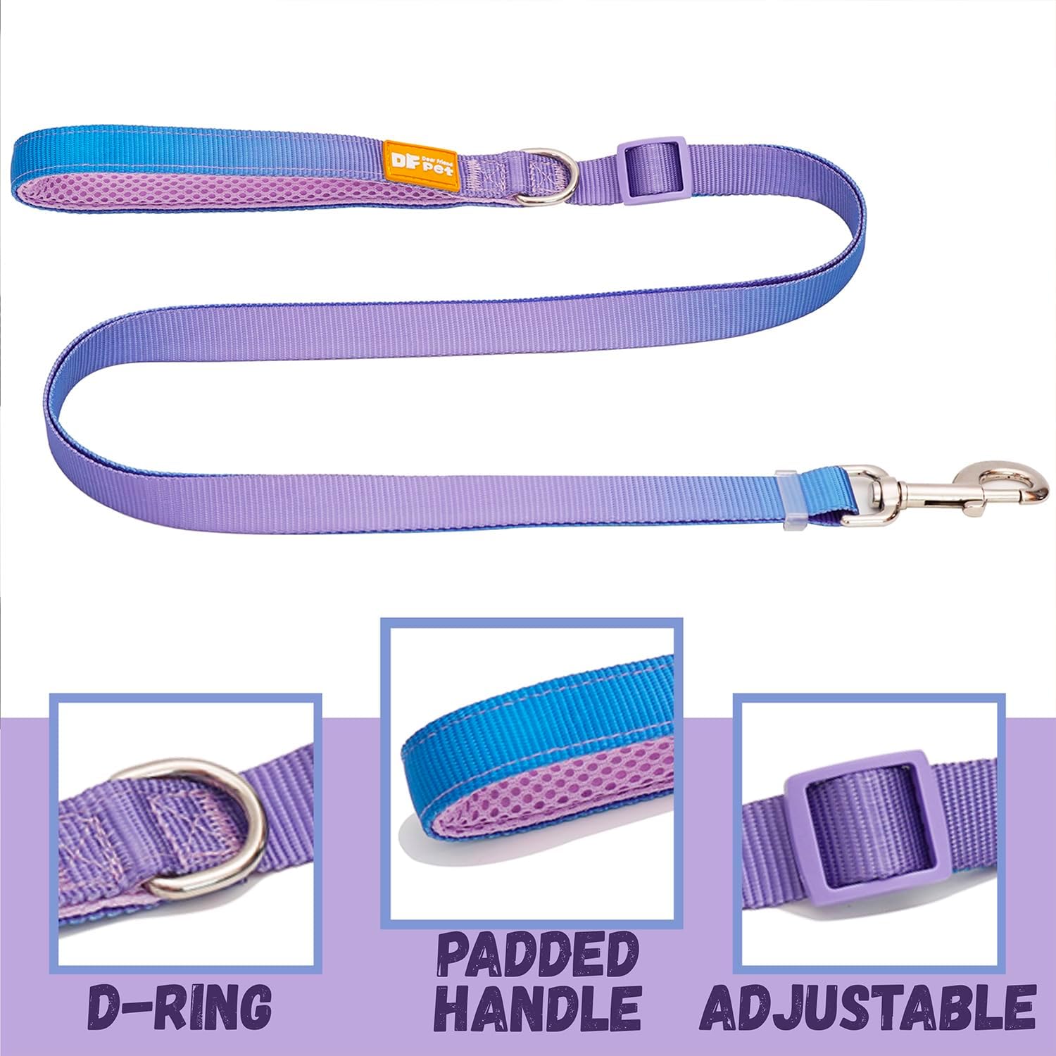 DF No Pull Martingale Heavy Duty Dog Harness & Leash Set, Escape-Proof Fully Customizable Fit Harness with Front Clip & Soft Padding Handle, Rainbow, Chest 33"-42.5"