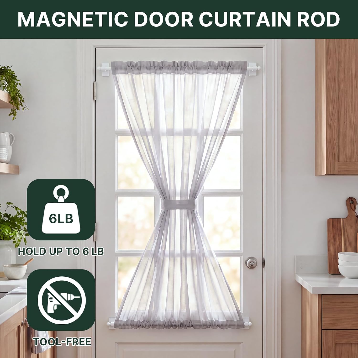 H.VERSAILTEX 2 PACK Magnetic Curtain Rods for Metal Doors, 9 to 16 Inch, 1/2 Inch Diameter, Multi-Use Adjustable Appliances for French Doors Magnetic Cafe Curtain Rod(White) image 4