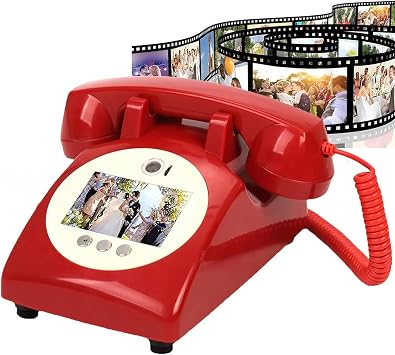 Guest Book Retro Video Audio Guestbook Phone, Desktop Landline Video Phone Guest Book, 32GB Large Capacity Memory, Perfect Video Memories for Wedding, Engagement, Anniversary Red