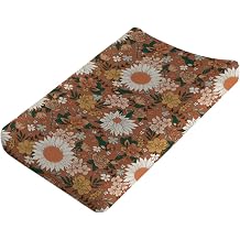 Retro Boho Wild Floral Changing Pad Covers Vintage Flowers Leaves Diaper Changing Table Sheets for Girl Spring Summer Watercolor Blossoms Soft Breathable Stretchy Changing Pad Sheets Mats 32x16